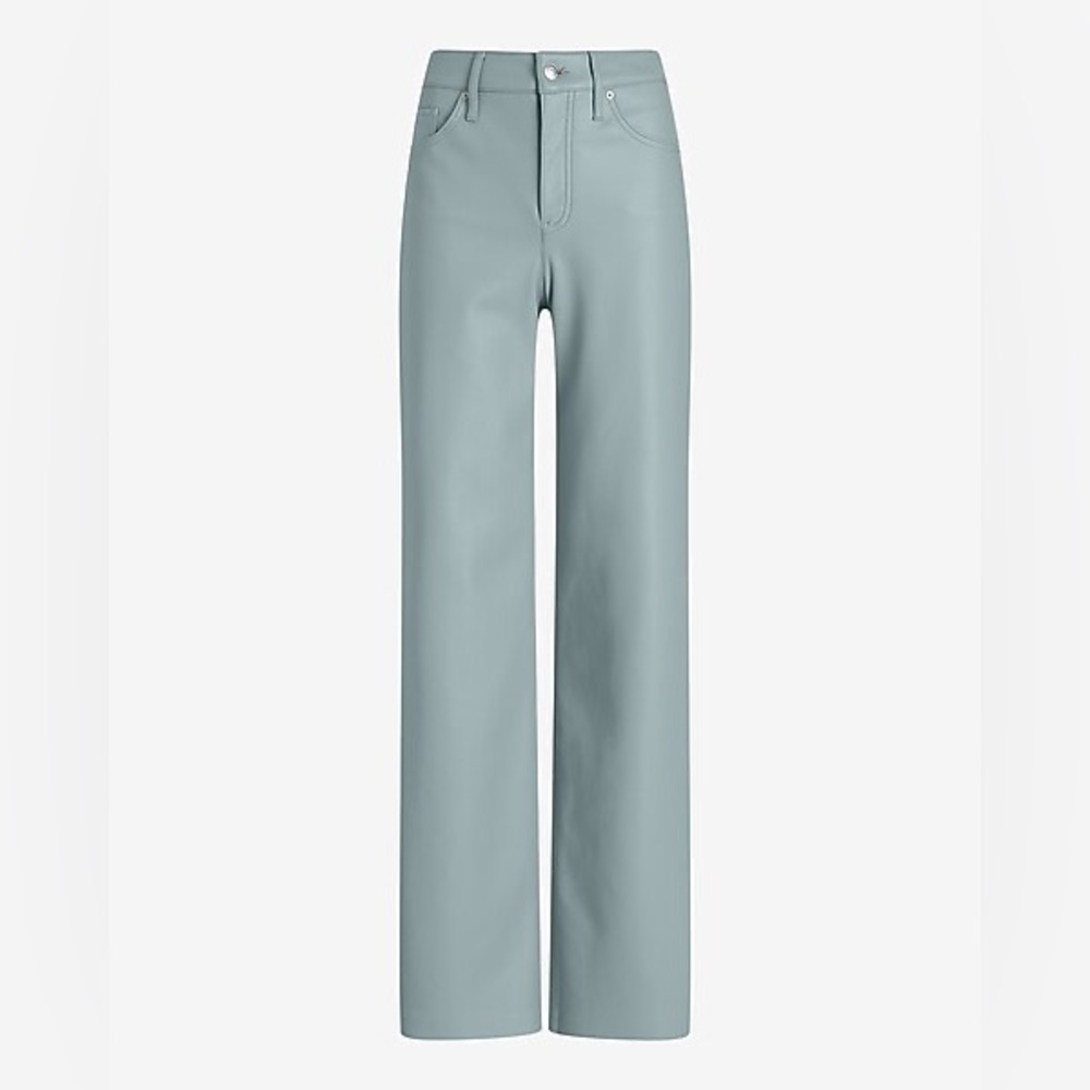 Vegan Leather Teal Wide Leg Pants - Picture 4 of 4